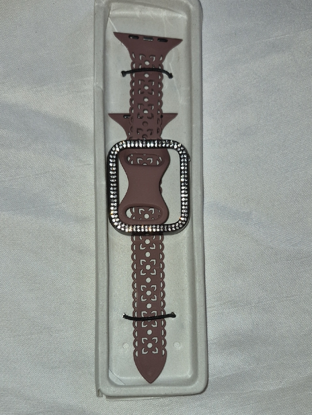 Rhinestone Accent Dusty Rose Silicone Watch Band